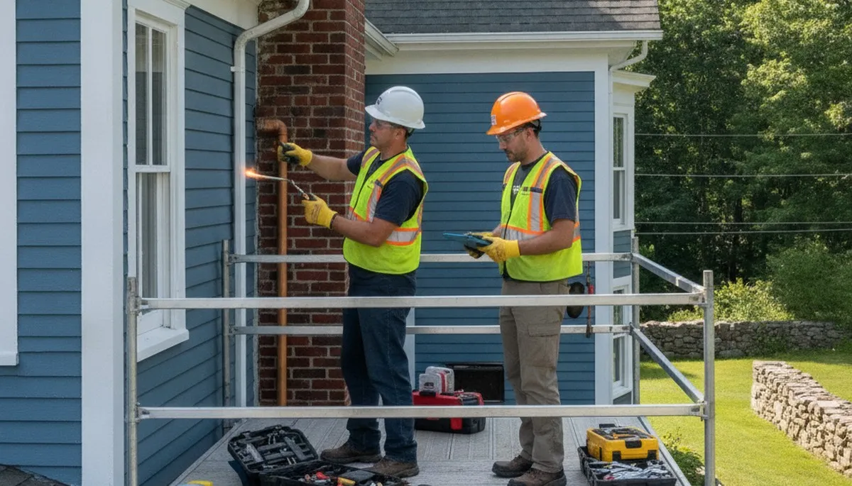 Professional plumber repairing a pipe in Worcester, MA plumbing service call
