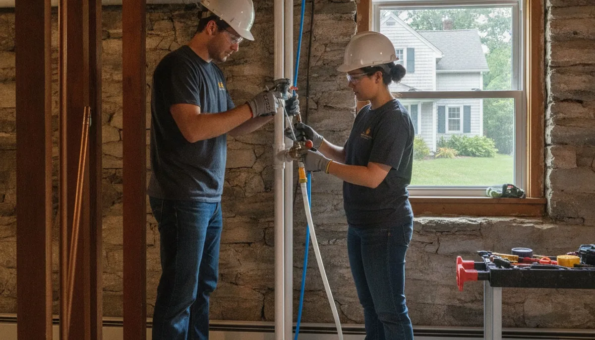 Plumber repairing a leak in Worcester, MA for a plumbing repair service