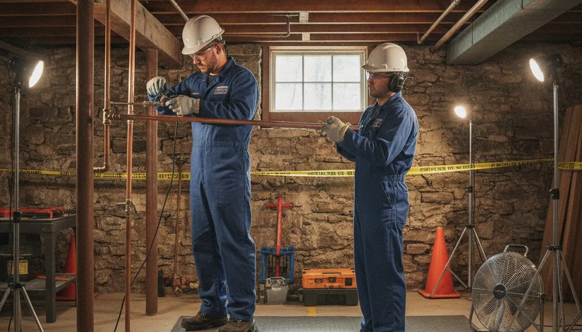 Professional Worcester MA plumber repairing a residential pipe leak for plumbing service