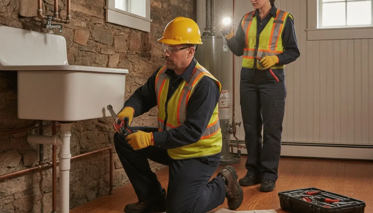Professional Worcester, MA plumber repairing a residential pipe for plumbing service
