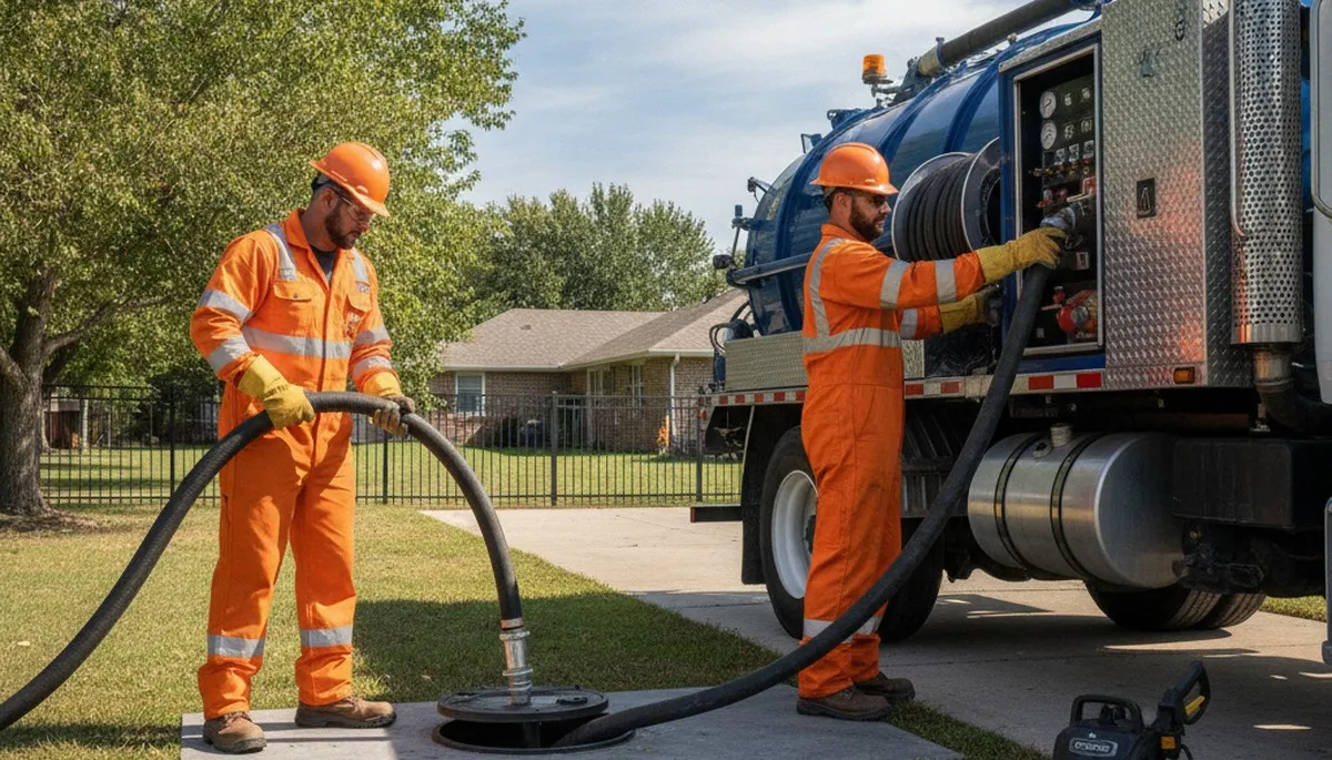 Septic pumping service truck for Worcester, MA plumbing repairs
