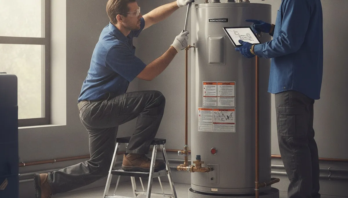 Water heater repair technician servicing a Worcester, MA home for reliable plumbing service